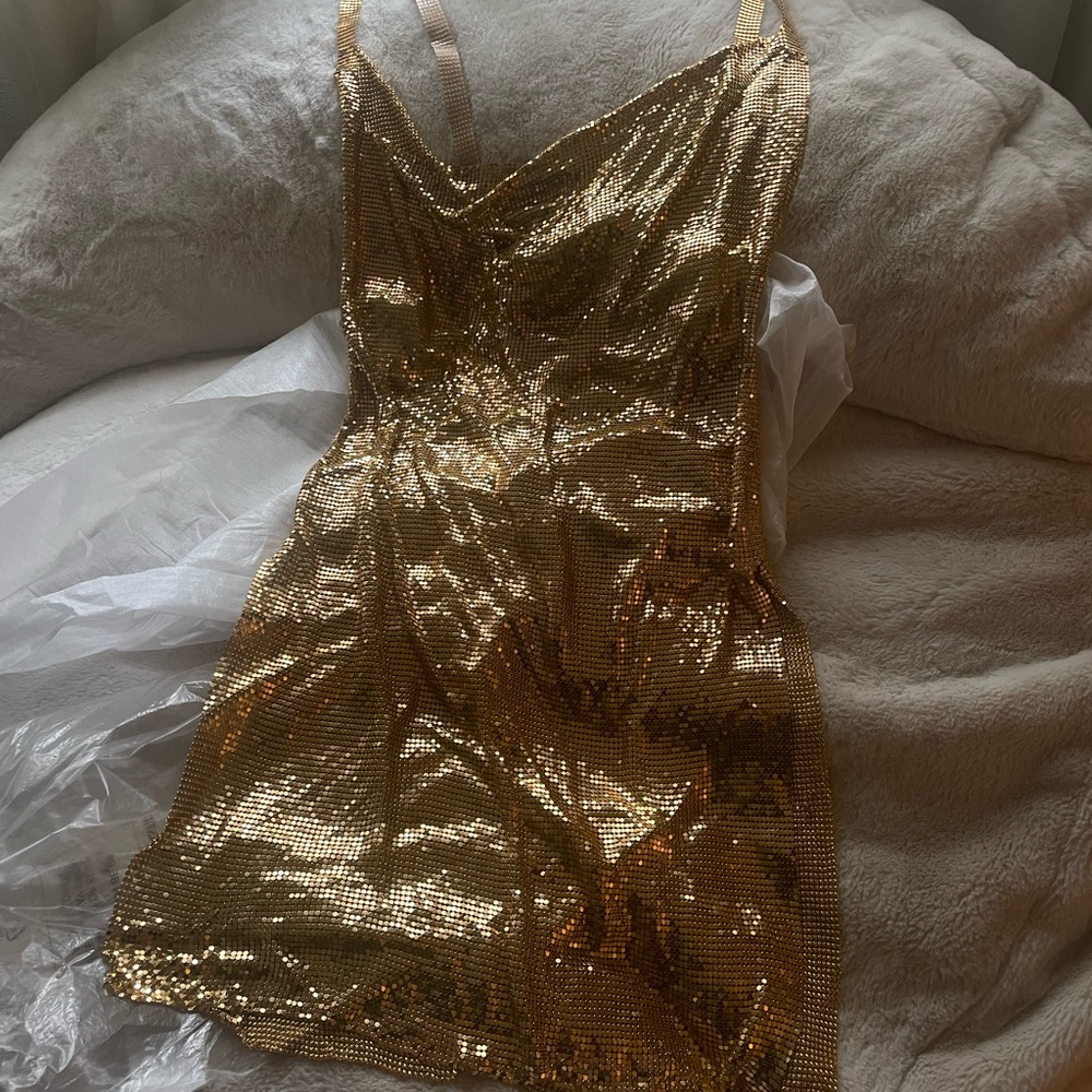 Nasty Gal Chainmail gold mini dress